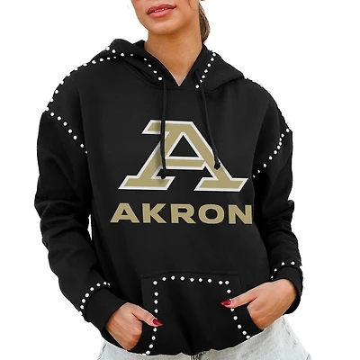 Women's Gameday Couture  Black Akron Zips Studded Pullover Hoodie