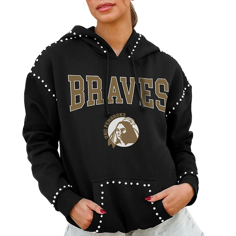 Women's Gameday Couture  Black University of North Carolina at Pembroke Braves Studded Pullover Hoodie