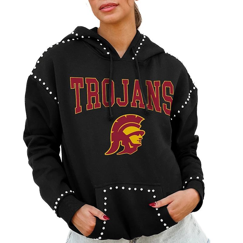 Women's Gameday Couture Black USC Trojans Studded Pullover Hoodie