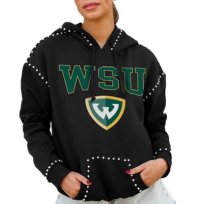 Women's Gameday Couture  Black Wayne State Warriors Studded Pullover Hoodie