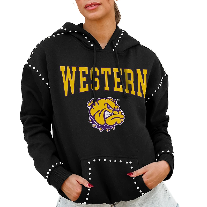 Women's Gameday Couture  Black Western Illinois Leathernecks Studded Pullover Hoodie