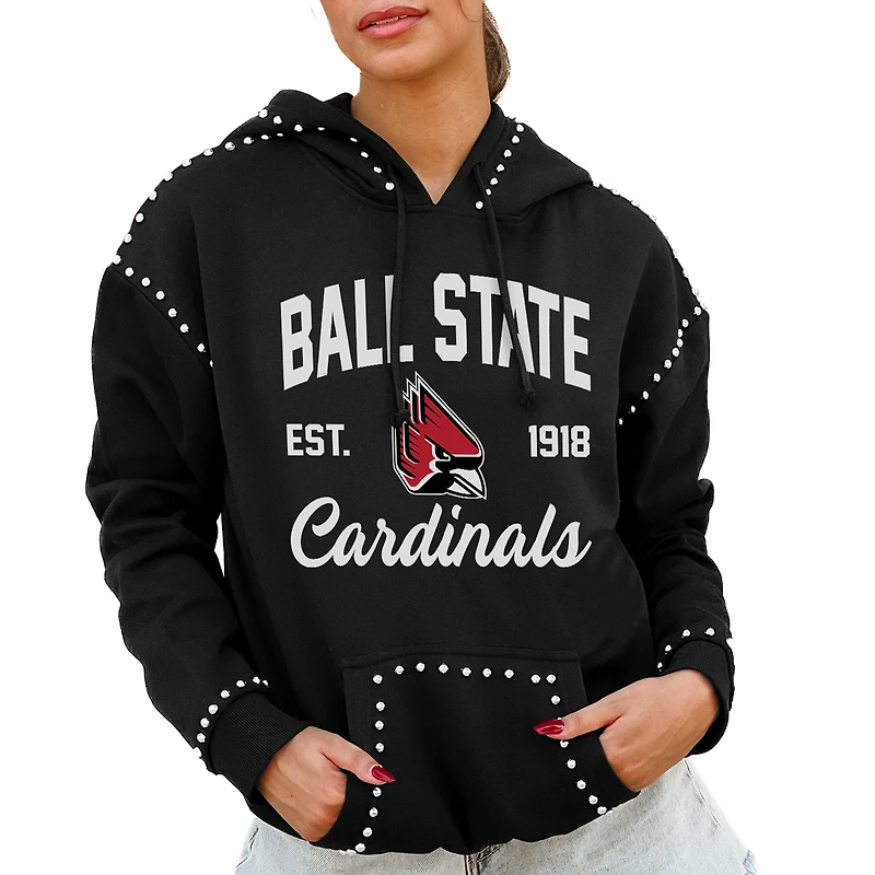 Women's Gameday Couture Black Ball State Cardinals Studded Pullover Hoodie