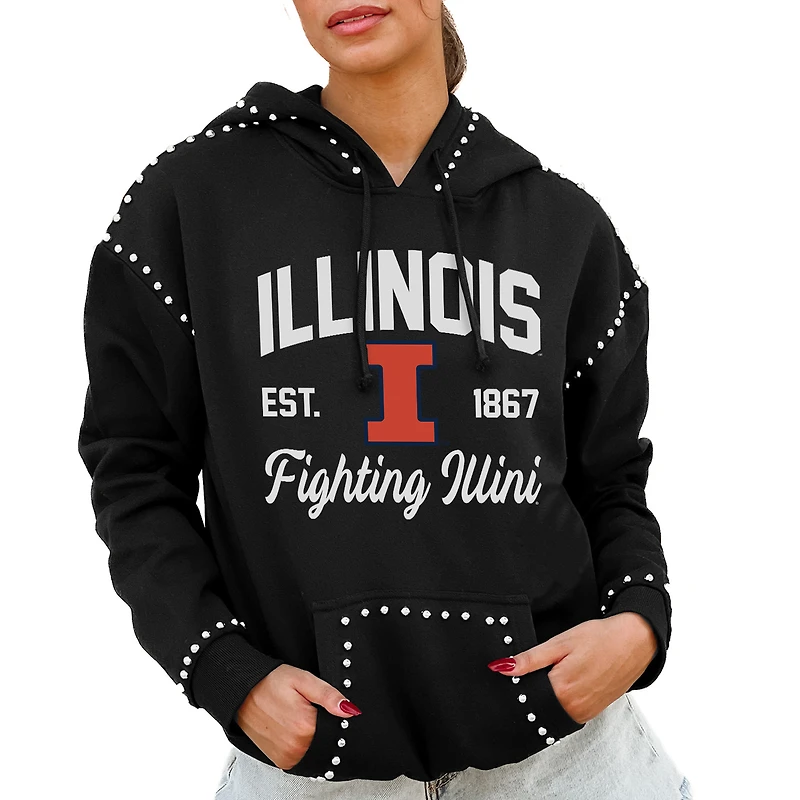 Women's Gameday Couture  Black Illinois Fighting Illini Studded Pullover Hoodie