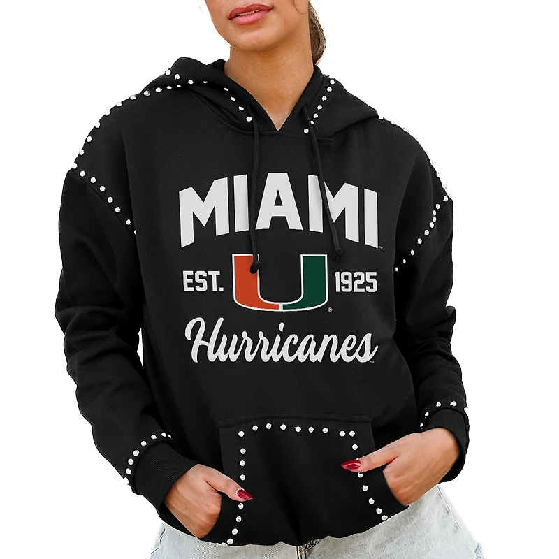Women's Gameday Couture  Black Miami Hurricanes Studded Pullover Hoodie