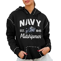 Women's Gameday Couture  Black Navy Midshipmen Studded Pullover Hoodie