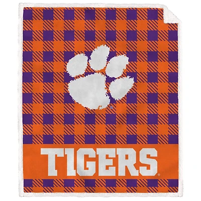 Clemson Tigers 50" x 60" Buffalo Check Royal Plush Sherpa Blanket