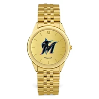 Men's  Gold Miami Marlins Rolled Link Bracelet Wristwatch