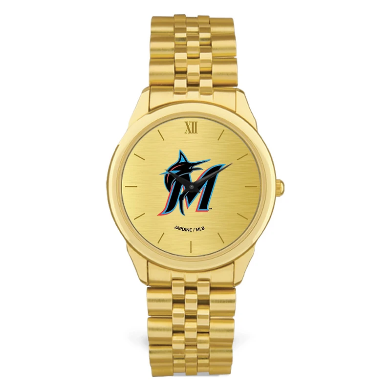 Men's Gold Miami Marlins Rolled Link Bracelet Wristwatch