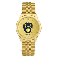 Men's  Gold Milwaukee Brewers Rolled Link Bracelet Wristwatch