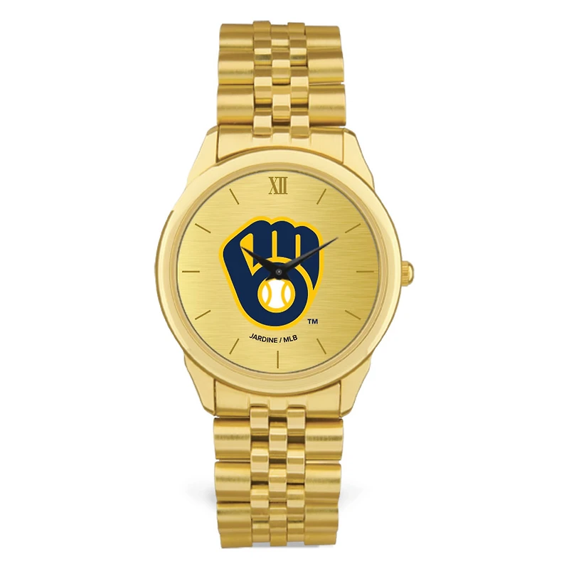 Men's Gold Milwaukee Brewers Rolled Link Bracelet Wristwatch