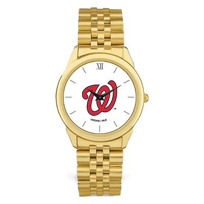 Men's  Gold Washington Nationals White Dial Rolled Link Bracelet Wristwatch