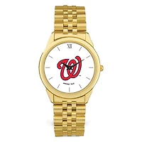 Men's  Gold Washington Nationals White Dial Rolled Link Bracelet Wristwatch