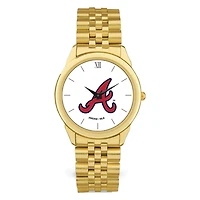 Men's  Gold Atlanta Braves White Dial Rolled Link Bracelet Wristwatch