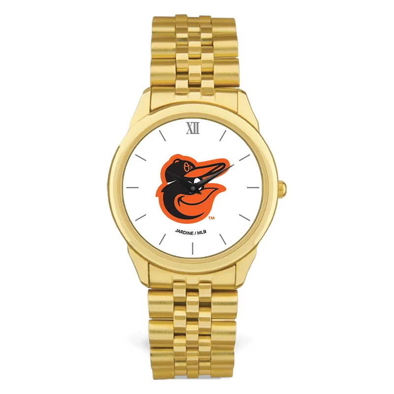 Men's Gold Baltimore Orioles White Dial Rolled Link Bracelet Wristwatch