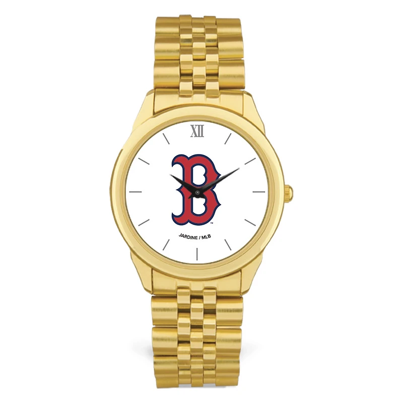 Men's  Gold Boston Red Sox White Dial Rolled Link Bracelet Wristwatch