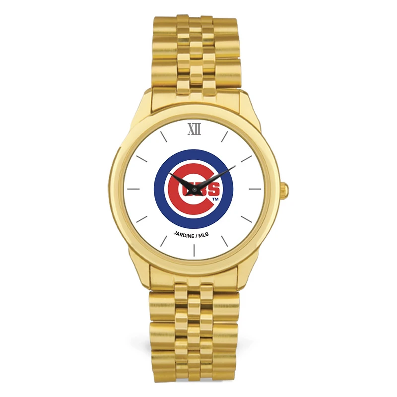 Men's Gold Chicago Cubs White Dial Rolled Link Bracelet Wristwatch