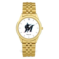 Men's  Gold Miami Marlins White Dial Rolled Link Bracelet Wristwatch