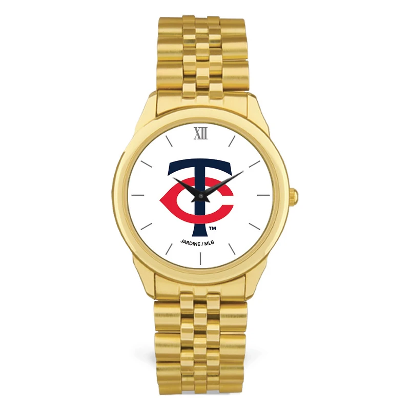 Men's Gold Minnesota Twins White Dial Rolled Link Bracelet Wristwatch