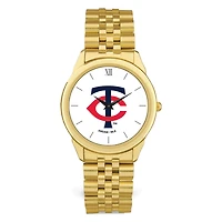 Men's  Gold Minnesota Twins White Dial Rolled Link Bracelet Wristwatch