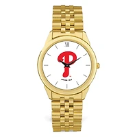 Men's  Gold Philadelphia Phillies White Dial Rolled Link Bracelet Wristwatch