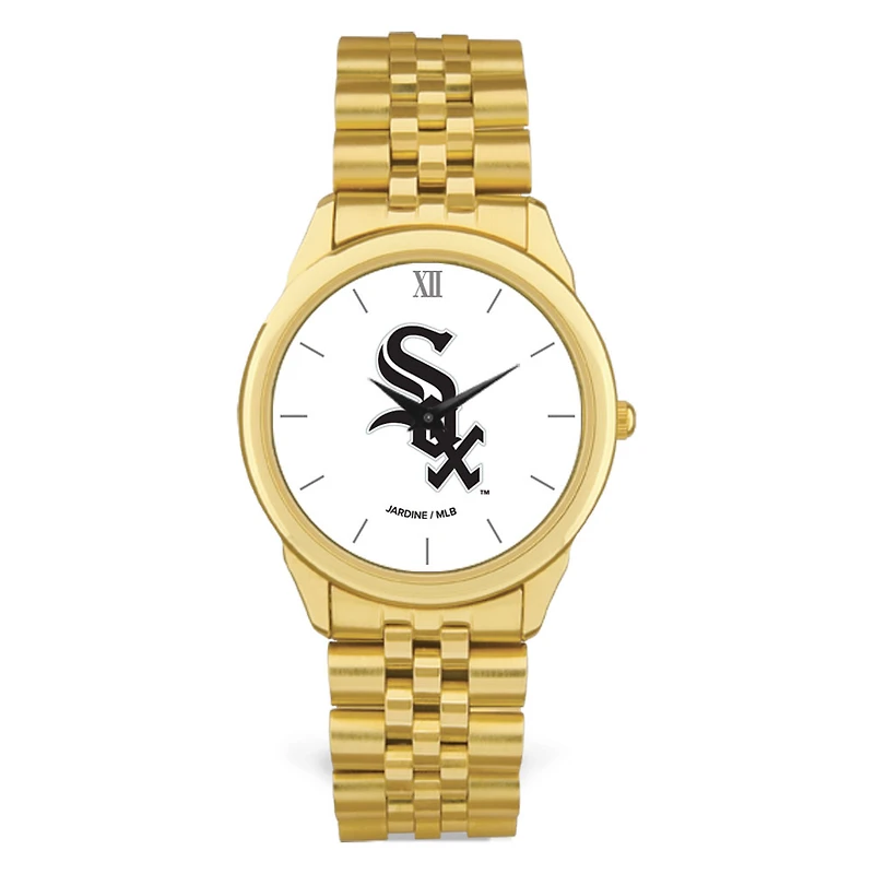 Men's Gold Chicago White Sox White Dial Rolled Link Bracelet Wristwatch