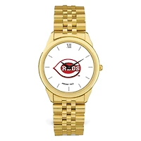 Men's  Gold Cincinnati Reds White Dial Rolled Link Bracelet Wristwatch