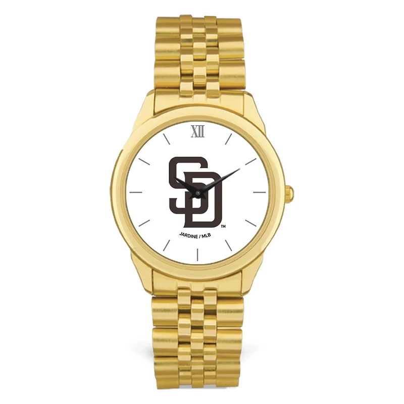 Men's Gold San Diego Padres White Dial Rolled Link Bracelet Wristwatch