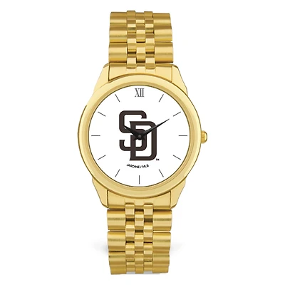 Men's  Gold San Diego Padres White Dial Rolled Link Bracelet Wristwatch