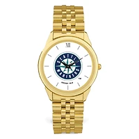 Men's  Gold Seattle Mariners White Dial Rolled Link Bracelet Wristwatch