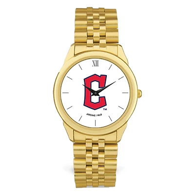 Men's  Gold Cleveland Guardians White Dial Rolled Link Bracelet Wristwatch