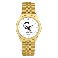 Men's  Gold Colorado Rockies White Dial Rolled Link Bracelet Wristwatch