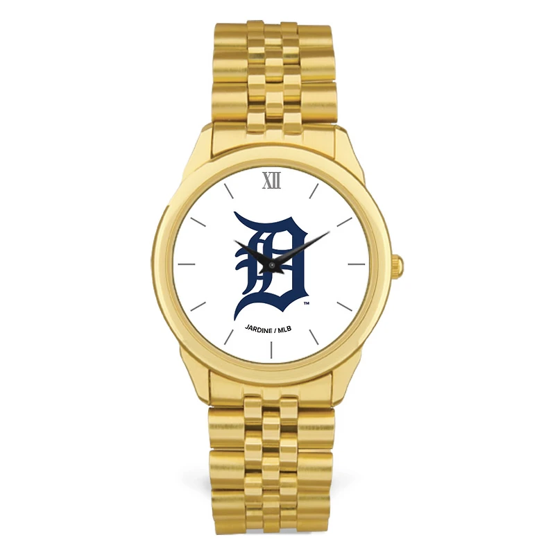 Men's  Gold Detroit Tigers White Dial Rolled Link Bracelet Wristwatch
