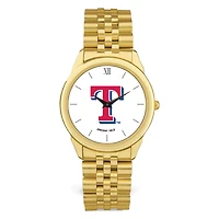 Men's  Gold Texas Rangers White Dial Rolled Link Bracelet Wristwatch