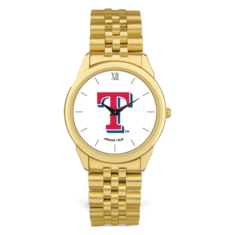 Men's Gold Texas Rangers White Dial Rolled Link Bracelet Wristwatch