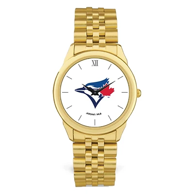 Men's  Gold Toronto Blue Jays White Dial Rolled Link Bracelet Wristwatch