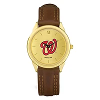 Men's  Brown Washington Nationals Leather Wristwatch
