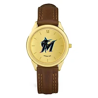 Men's  Brown Miami Marlins Leather Wristwatch