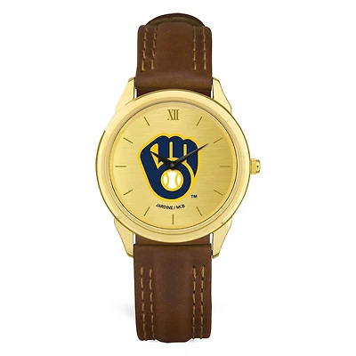 Men's Brown Milwaukee Brewers Leather Wristwatch