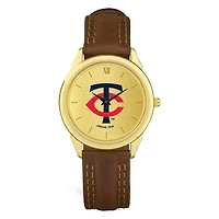 Men's  Brown Minnesota Twins Leather Wristwatch