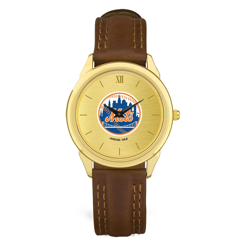 Men's Brown New York Mets Leather Wristwatch
