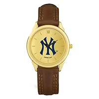 Men's  Brown New York Yankees Leather Wristwatch