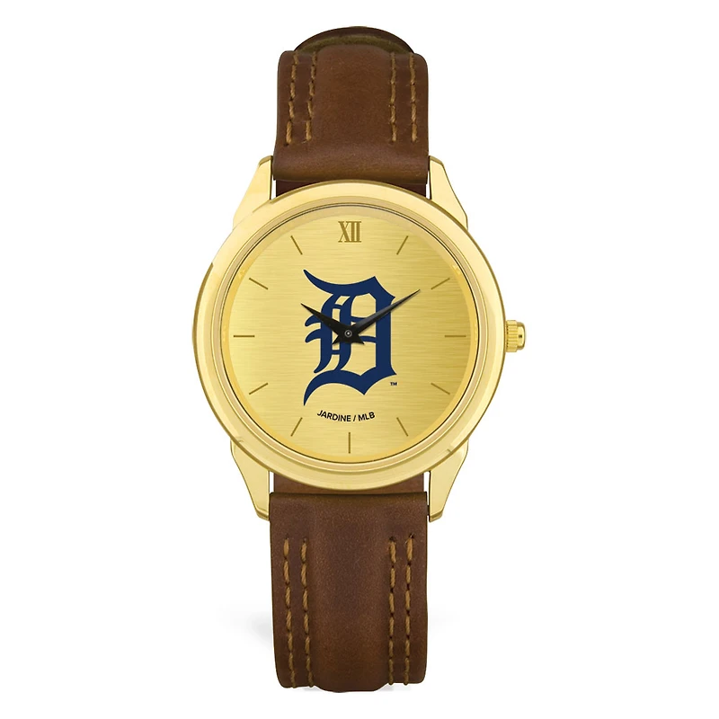 Men's  Brown Detroit Tigers Leather Wristwatch