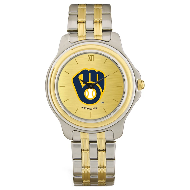 Men's Milwaukee Brewers Gold Dial Two-Tone Wristwatch