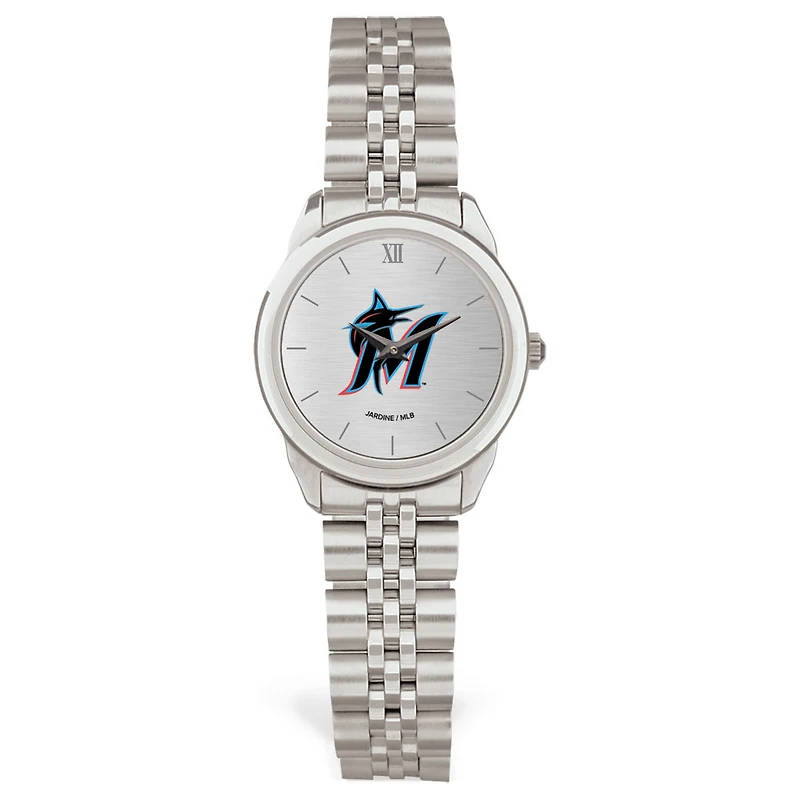 Women's  Silver Miami Marlins Rolled Link Bracelet Wristwatch