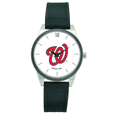 Women's  Black Washington Nationals Silicone Strap Wristwatch