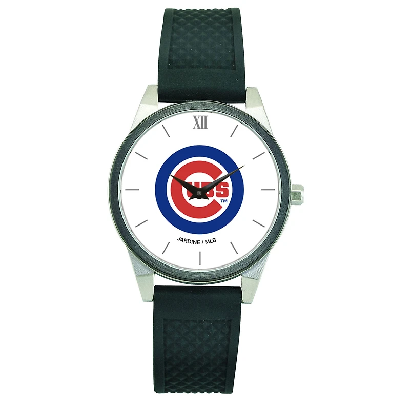 Women's  Black Chicago Cubs Silicone Strap Wristwatch