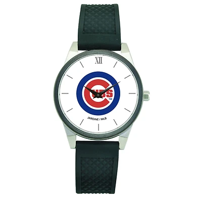 Women's  Black Chicago Cubs Silicone Strap Wristwatch
