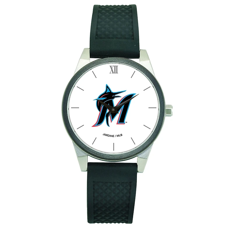 Women's  Black Miami Marlins Silicone Strap Wristwatch