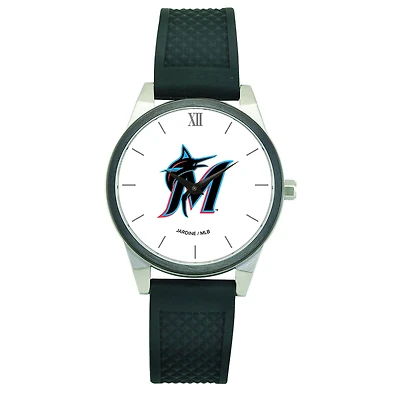 Women's  Black Miami Marlins Silicone Strap Wristwatch