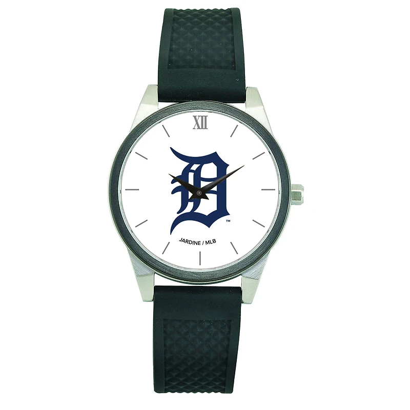 Women's  Black Detroit Tigers Silicone Strap Wristwatch